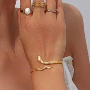 NEW 18K GOLD SNAKE BANGLE CUFF BRACELET